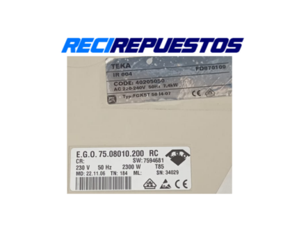 Fuego inducción E.G.O.75.08010.200 RC PLACA